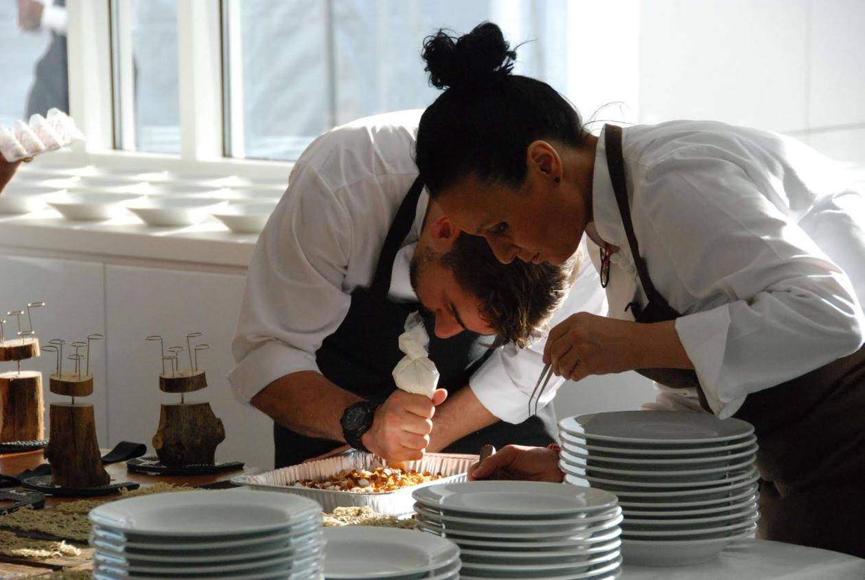 Najat assisting Jordi Roca (El Celler de Can Roca) at El Celler de Can Roca USA tour
