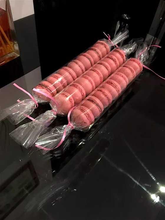 Raspberry-chocolate macarons by Samantha Rain